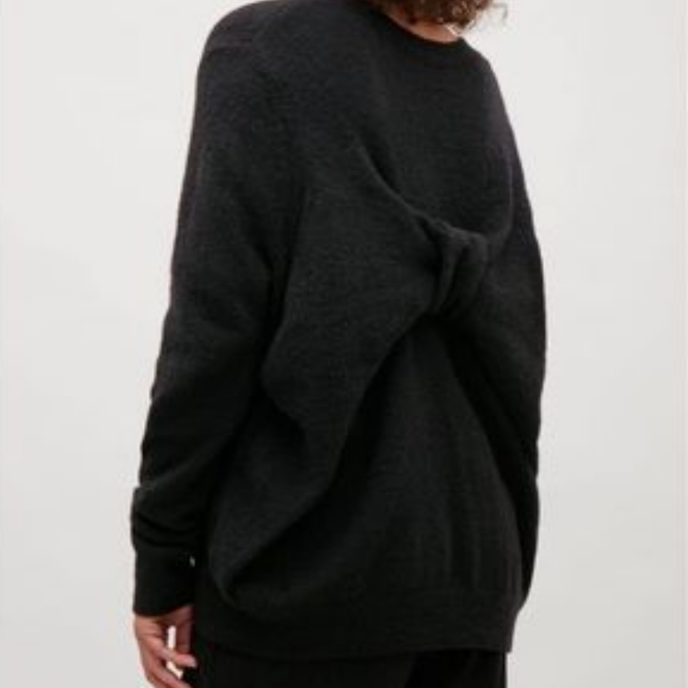 COS I XS Wool Blend Sweater with Twist Bow Detail I black